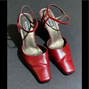 Crimson Red Square-toe Sling Backs